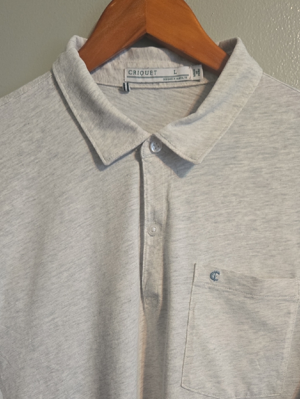 Criquet Polo Shirt Mens Large Heather Grey Slim Players Short Sleeve Cotton Golf
